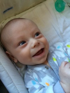 Daddy saying goodbye before work makes Jonathan smile so big!