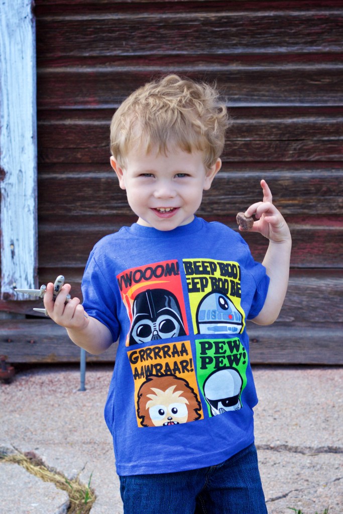 An airplane and a rock, what more does a boy need in life?